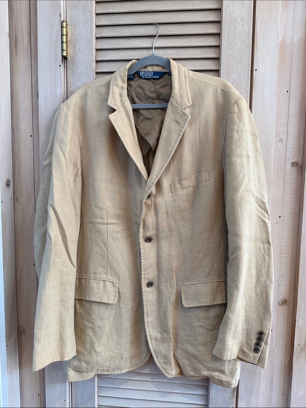 Vintage Y2K Men’s Polo by Ralph Lauren Beige Linen Blazer 3 Button Front XL